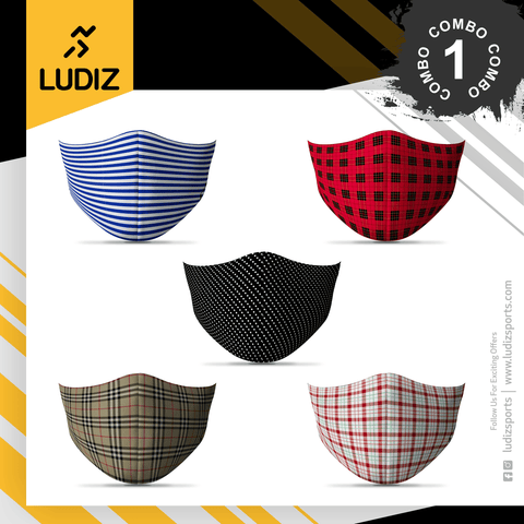 Ludiz Premium Designer Face Masks 5 in 1 Combo – Combo 1 - KIBI SPORTS