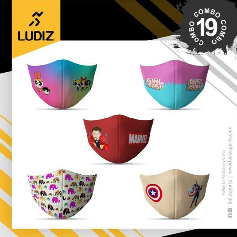 Ludiz Premium Designer Face Masks 5 in 1 Combo – Combo 19 - KIBI SPORTS