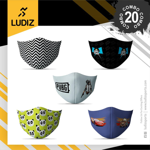 Ludiz Premium Designer Face Masks 5 in 1 Combo – Combo 20 - KIBI SPORTS