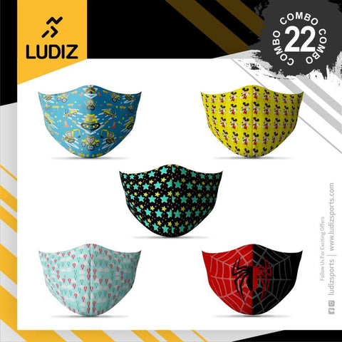 Ludiz Premium Designer Face Masks 5 in 1 Combo – Combo 22 - KIBI SPORTS