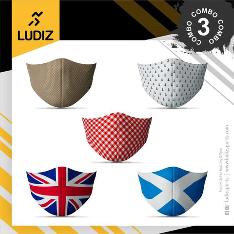 Ludiz Premium Designer Face Masks 5 in 1 Combo – Combo 3 - KIBI SPORTS