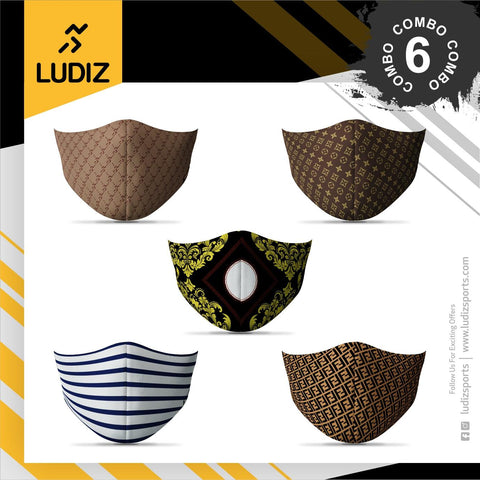 Ludiz Premium Designer Face Masks 5 in 1 Combo – Combo 6 - KIBI SPORTS