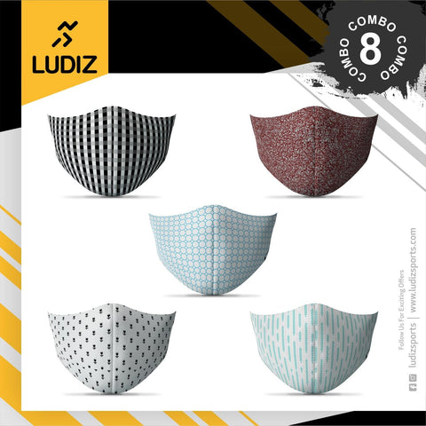 Ludiz Premium Designer Face Masks 5 in 1 Combo – Combo 8 - KIBI SPORTS