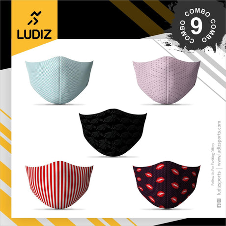 Ludiz Premium Designer Face Masks 5 in 1 Combo – Combo 9 - KIBI SPORTS