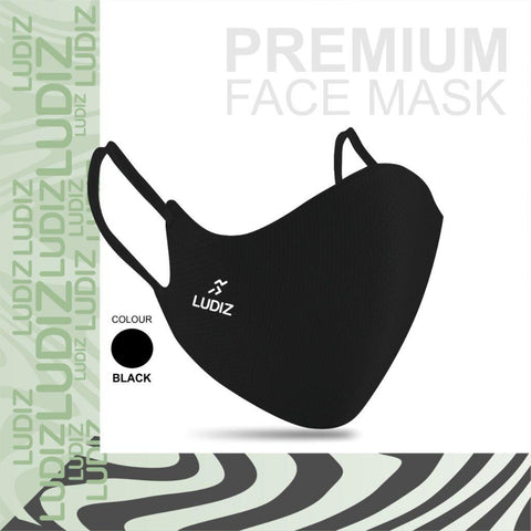 Ludiz Premium Reusable Face Masks with Ultra Soft Ear Loops – BLACK (Pack of 1) - KIBI SPORTS